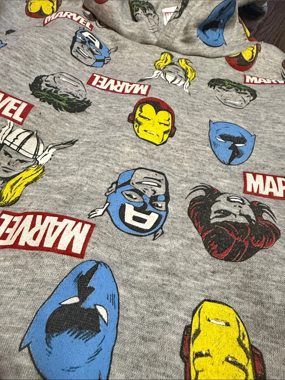 Marvel Grey Hoodie with Yellow, Blue, Red and Green Character Faces - Picture 5 of 5